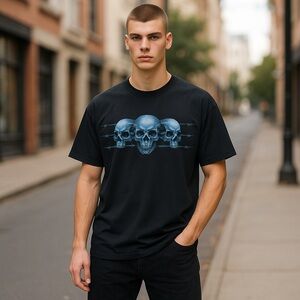 Barbed Wire Skulls Western Biker Motorcycle Deadstock Shirt Fence Head Rugged